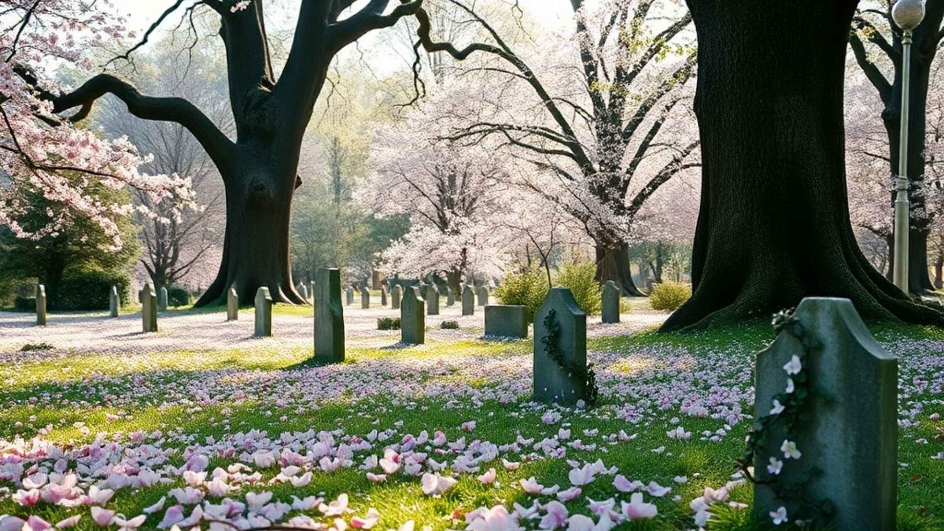 Cmentarz z magnoliami podczas ceremonii pogrzebu humanistycznego